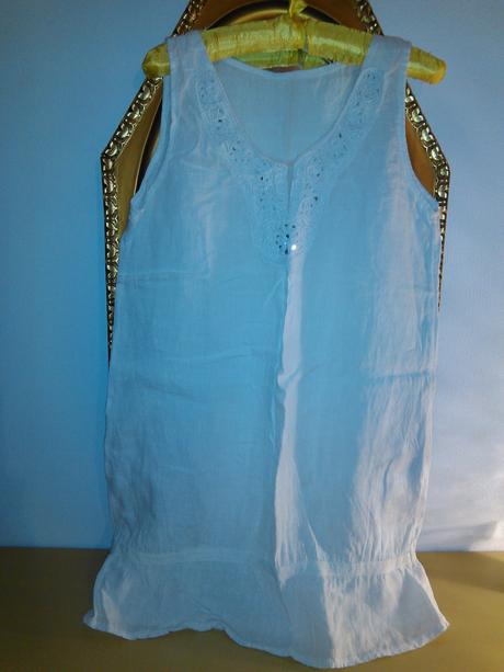 Biele ľanové šaty s výšivkou, h&m,m