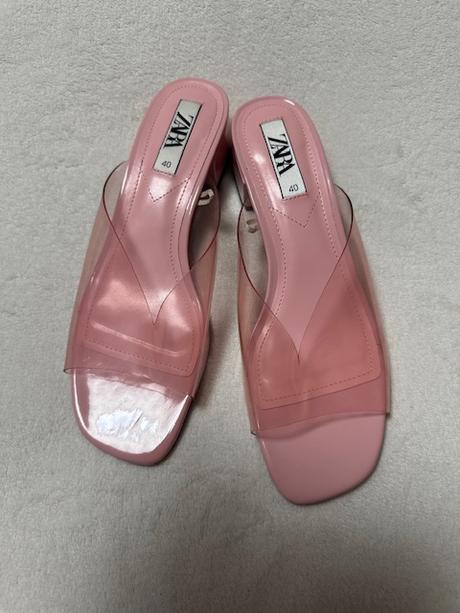 Vinylové ružové sandálky na podpätku zn. zara, zara,40