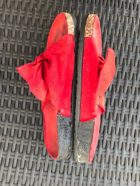 Červené šľapky s mašľou, 39