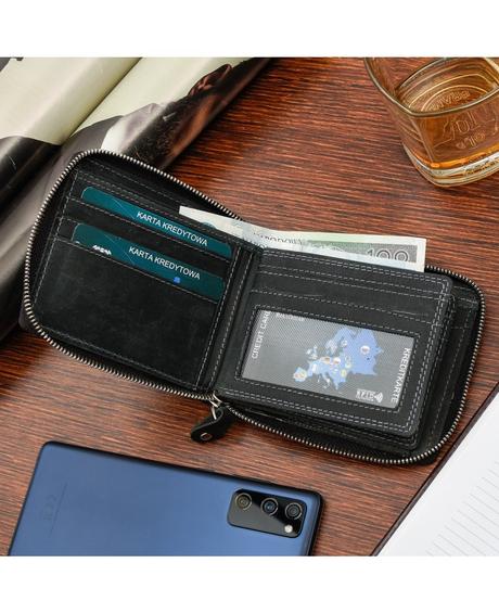 Pánska kožená peňaženka rfid nubuková čierna h01,