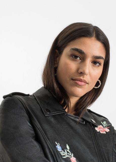 Koženková bunda s výšivkou, bonprix,40