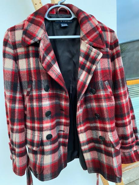 Vlnený károvaný kabát ralph lauren, ralph lauren,xs