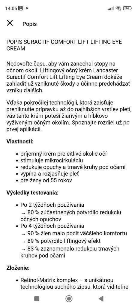 Lancaster suractif comfort lift ocny krem 2x3ml, 