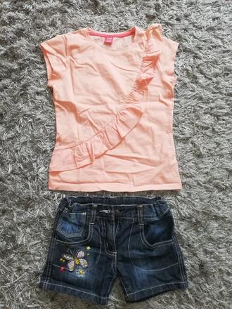 Riflové kraťasy + tričko 122/128, 122