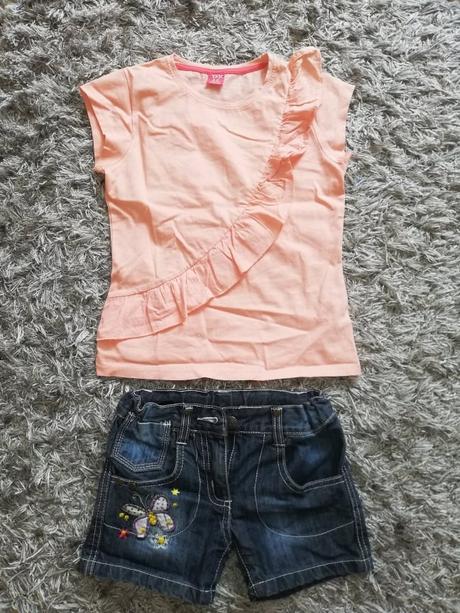 Riflové kraťasy + tričko 122/128, 122