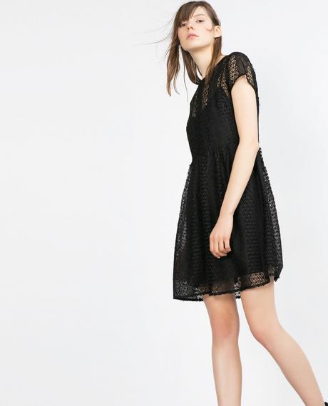 Zara čierne šaty z guipur krajky so spodničkou, zara,36 / s