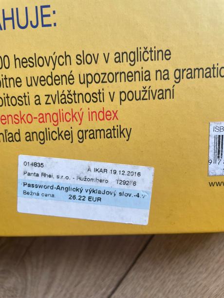 Anglický výkladový slovík password,
