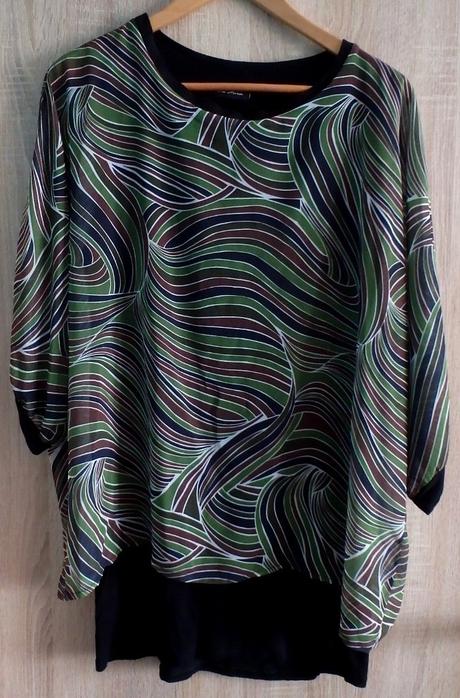 Dvojvrstvová blúzka čierna/zelená/hnedá/khaki,v.xl, xl