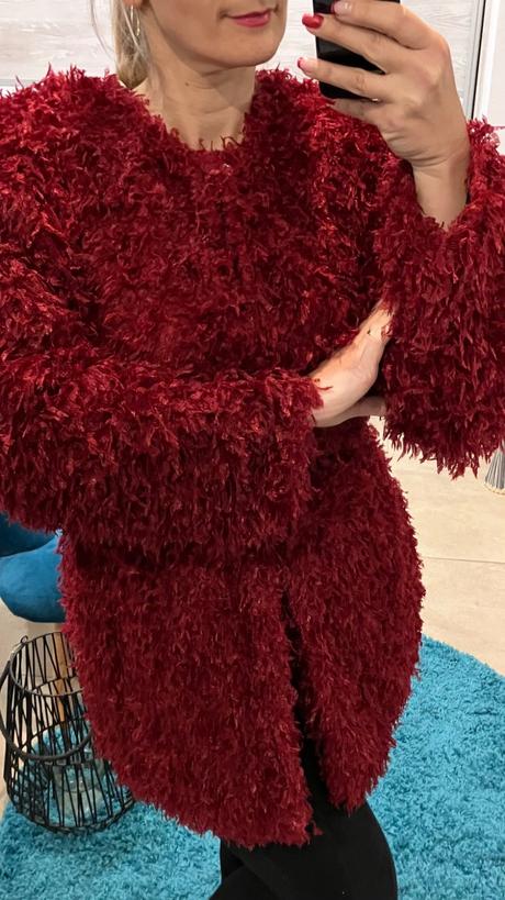 Dámsky bordový huňatý kardigán, l / m / s