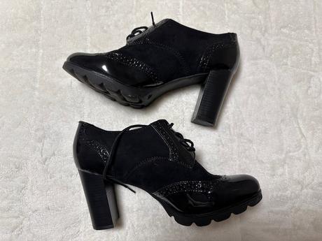 Čierne semišovo lakované topánky na šnurovanie, graceland,39