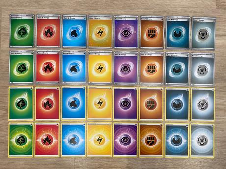 Pokémon kartičky 4 druhov energií, vrchný rad holo, 