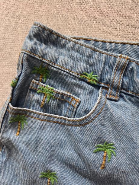 Riflové kraťasy s palmičkami, denim co,l