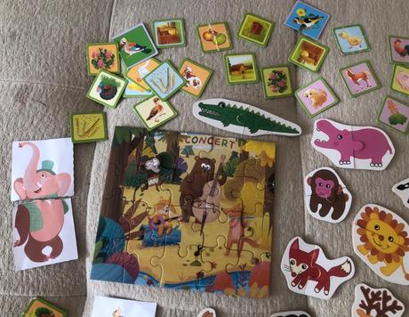 3x puzzle, kartičky so zvieratami,