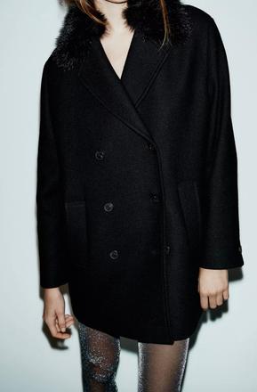 Vlnený kabátik s kožušinou zara v. xs/s, zara,xs