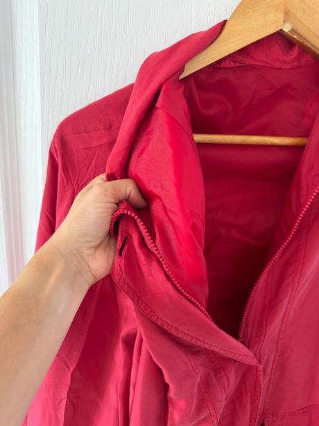 Hodvábna bunda parka vintage, malinovo červená,,