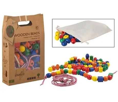 Drevené navliekacie korálky so šnúrkami, 