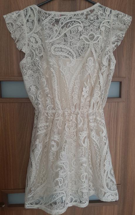 Béžové čipkované mini šaty, river island,38