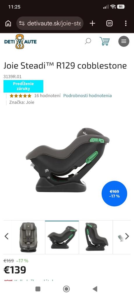 Autosedačka joie steadi 0/18kg už len 1ks, joie