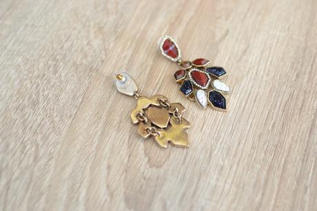 Bordovo-tmavomodré náušnice s prsteňom,