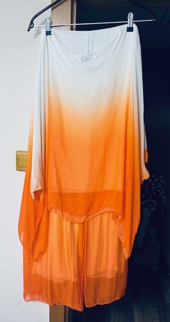 Letný nohavicový komplet bielo oranžový, 