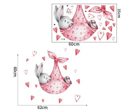Nálepka na stenu - spiaci zajačik so srdiečkami, 