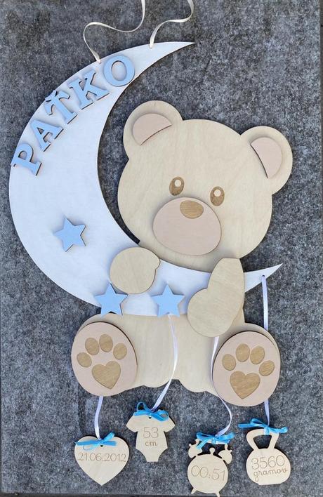 Údaje o narodení - závesná dekorácia macík, 