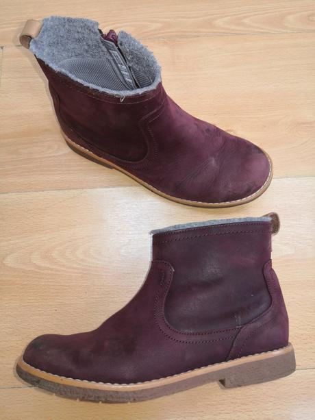 Bordove zateplene kozene cizmicky, clarks,32