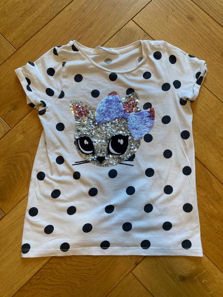 Bodkovane tricko s macickou, h&m,122