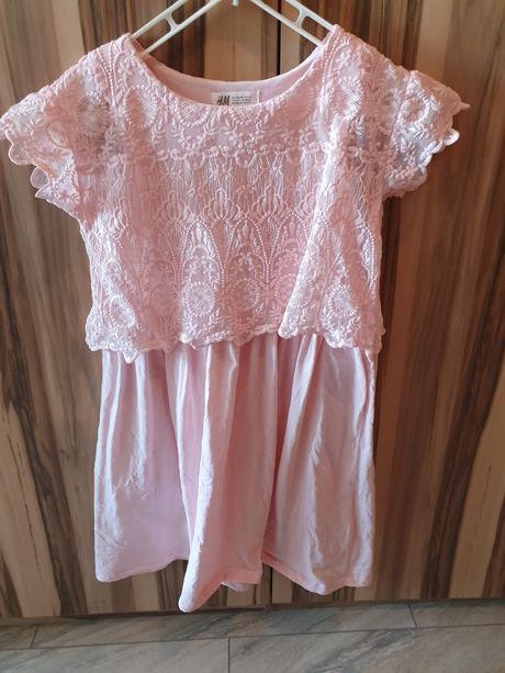 Bledoružové čipkové šaty, h&m,134