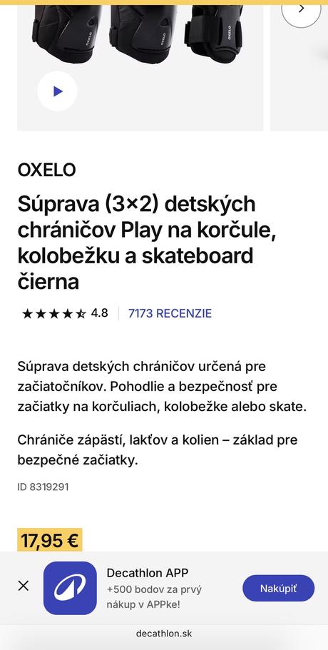 Súprava detských chráničov s na korčule,