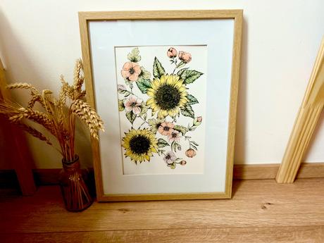 Akvarelovy obraz slnecnice, 