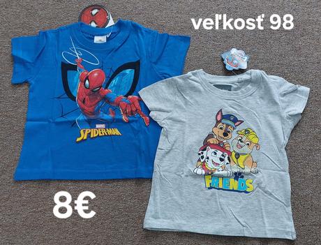 Tričko paw patrol, mickey, spiderman, cars, 92 - 134