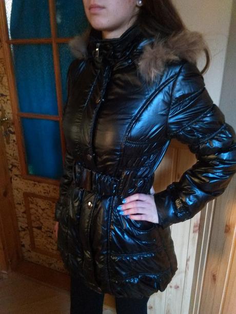 Lesklá čierna bunda, xs