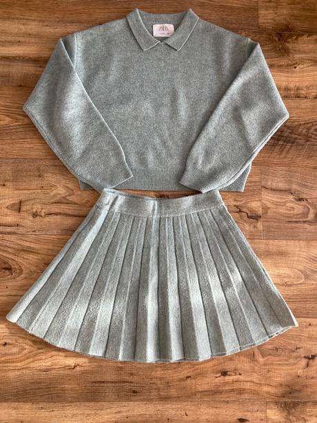 Dievčenský pletený set sukňa a pulóver, zara,146