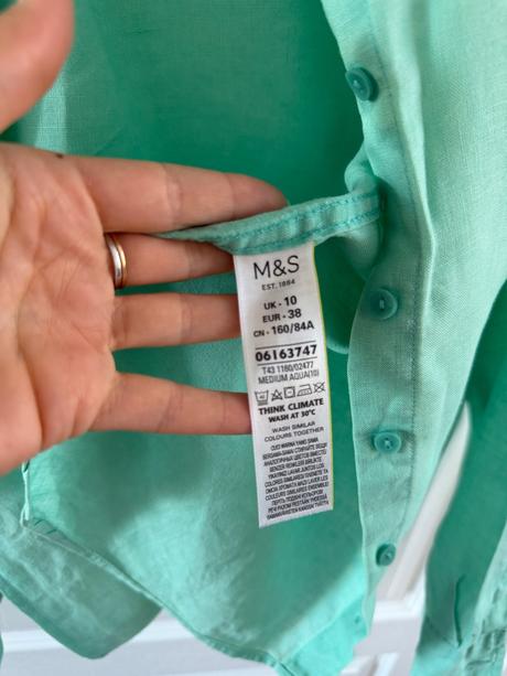 Ľanová košeľa marks & spencer (m&s) veľ. 38 mätová, marks & spencer,m