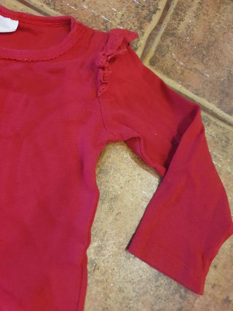 Červené bavlnené tričko s volánikom veľ. 92, h&m,92