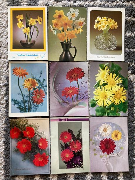 Retro pohľadnice kvety 80-90te roky, 