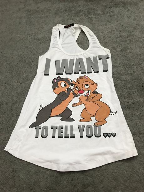 Biele dámske tielko s potlačou chip a dale, l