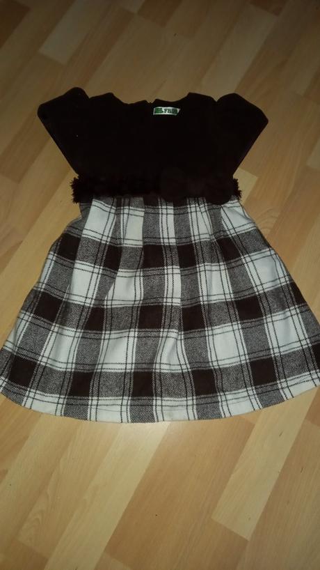 Tmavohnedé karovane dievčenské šaty veľ.110/116, frog,110