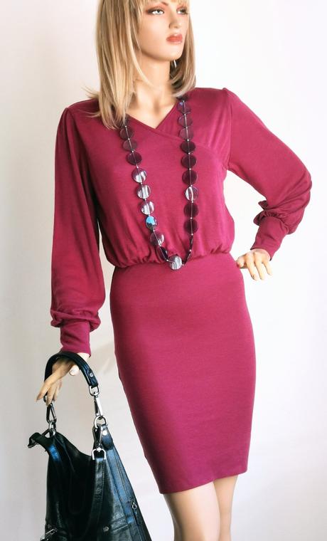 Elegantné merino šaty vo farbe bordó, 34 / 35 / 36 / 37 / 38