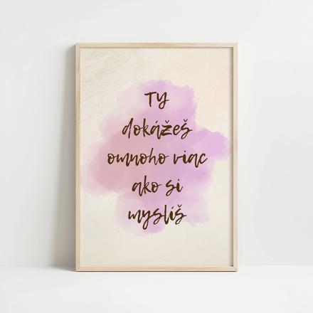 Print - ružovofialová akvarelová grafika s textom, 