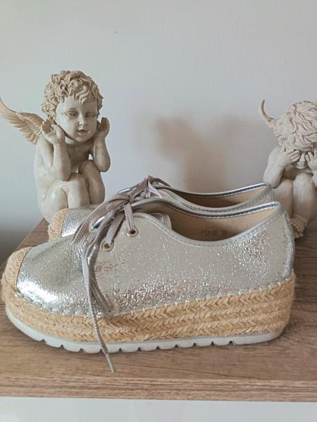 Strieborne espadrilky na platforme, 39