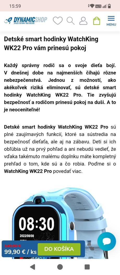 Detské smart hodinky watch king wk22,