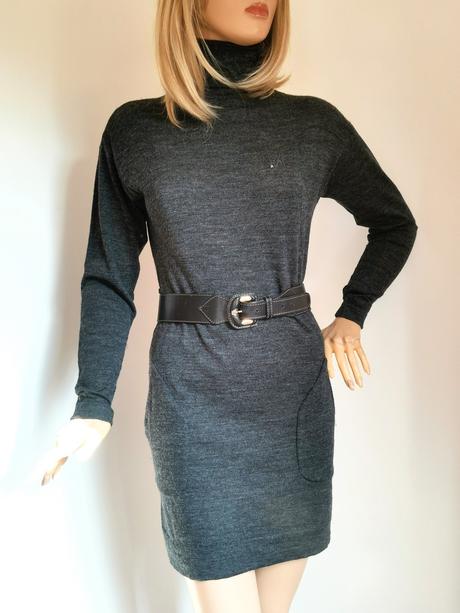 River woods- rolákové šaty s vreckami z merina, m