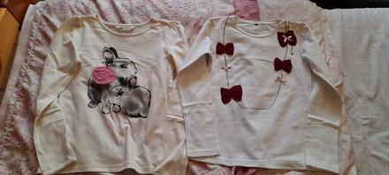 2 dievčenské tričká so zajačikom a s mašličkami, 128