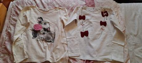 2 dievčenské tričká so zajačikom a s mašličkami, 128