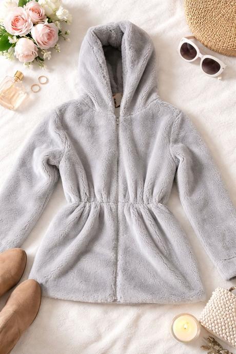 Dámsky hebký kožuch s kapucňou, xs