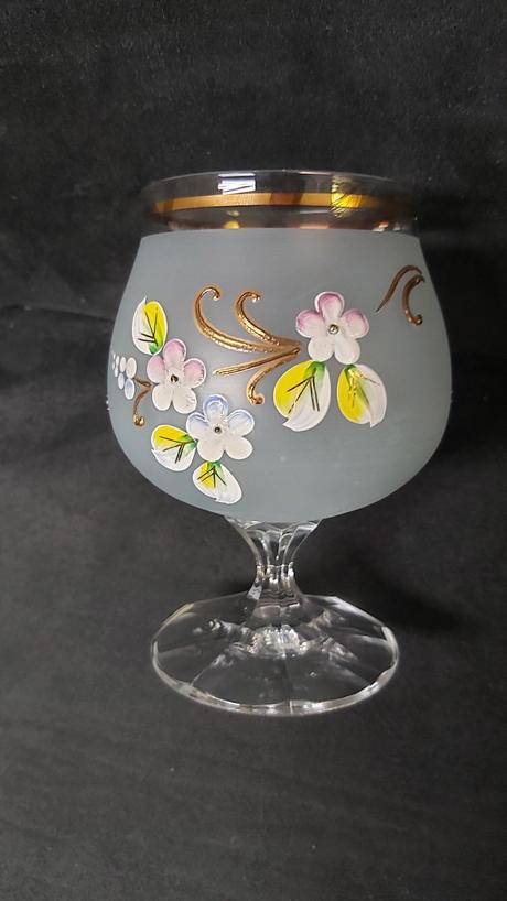 Poháre s kvetinkami na koňak ručná maľba 6ks,