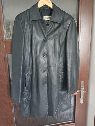 Čierny kožený kabát, l