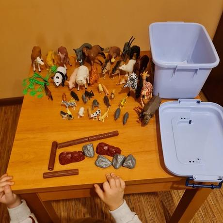 Sada zvieratiek v úložnom boxe,